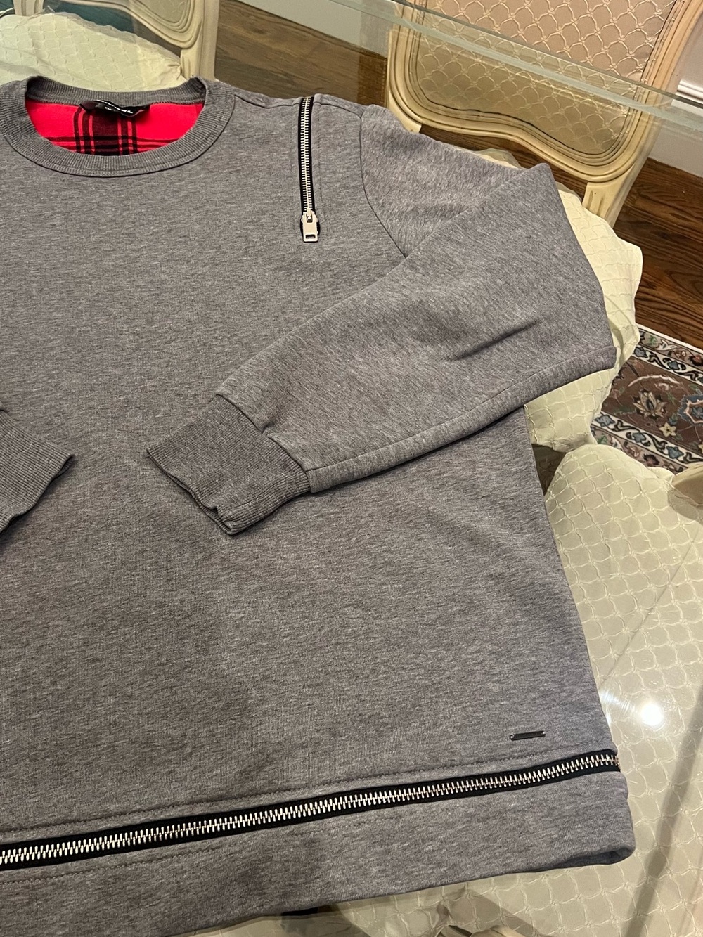 Diesel Grey Crewneck Sweatshirt with Red Plaid Lining